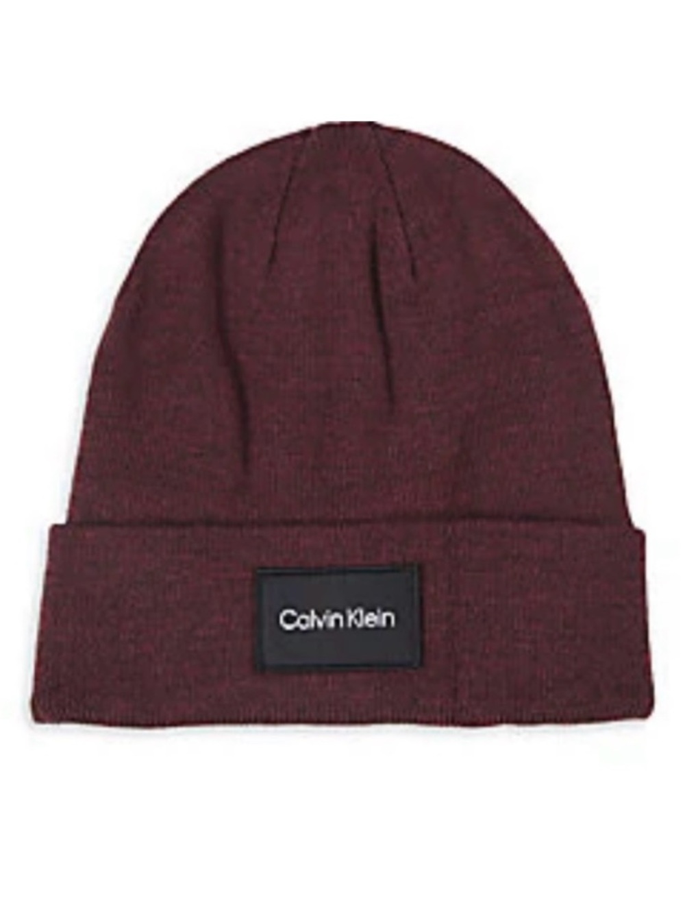 Calvin Klein Men’s Woven Patch Beanie - Burgundy Knit Hat - NWT